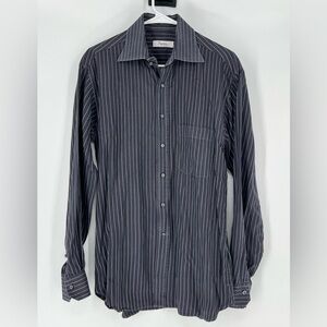 INGRAM ITALIAN TAILORING CLASSIC‎ PIN STRIPE BUTTON DOWN BLACK SHIRT